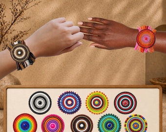 Handmade Maasai Beaded Leather Stretch Bracelets Universal Size