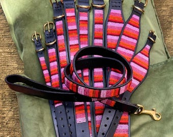 African Handmade Maasai Beaded Leather Dog Collar: Flamingo Pink Female Design