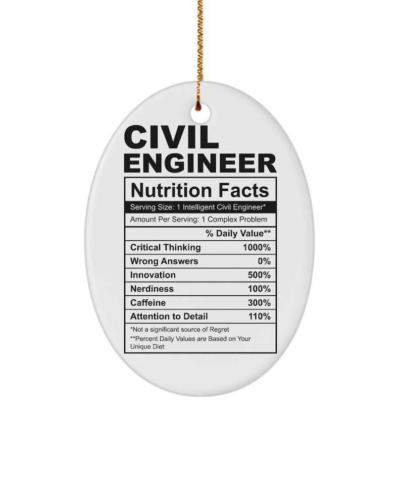 Civil Engineer Nutritional Facts Ornament, Civil Engineer, Civil