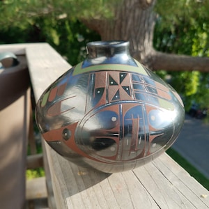 Southwest Art Pottery Pot 6&quot; Polychrome SIGNED Alonso Meraz Mata Ortiz Mexico