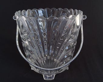 Vintage Cambridge Glass Caprice Optic Swirl Ice Bucket with Metal Handle USA