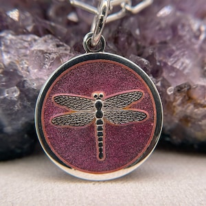 Sterling Silver Pink Dragonfly Pendant 925 Sterling Silver Necklace Gift For Her Pink Dragonfly Necklace 19x19mm