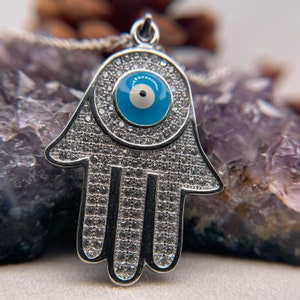 Hamsa Silver Necklace - 925 Sterling Silver Necklace - Hamsa Necklace - Hamsa Pendant - Silver Pendant - Silver Necklace - Gift For Her