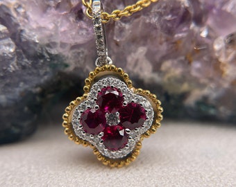 18K Yellow Gold Diamond Necklace For Woman, Diamond Necklace,Ruby Necklace,GIFT FOR WOMAN, Yellow Gold Necklace, Ruby Diamond Necklace