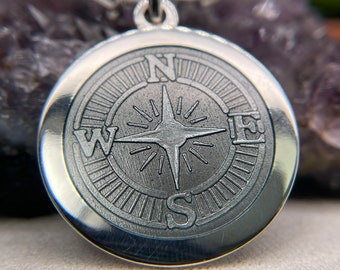 Sterling Silver Compass Pendant 925 Sterling Silver Necklace Custom Gift For Her Compass Necklace 27x27mm
