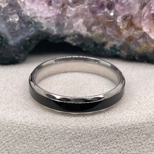 Black White Enamel Ring Couple Ring Wedding Ring Black and White Band 4mm Band
