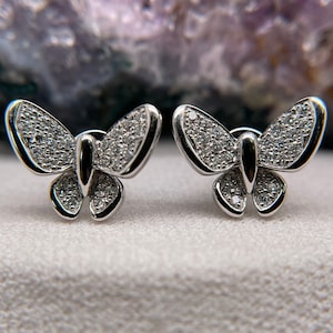 Butterfly Earrings 14K White Gold Earrings Custom Earrings GIFT FOR HER Diamond Stud Earrings Diamond Earrings