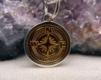 Sterling Minimalist Silver Compass Pendant 925 Sterling Silver Necklace Custom Gift For Her Compass Necklace 15x15mm