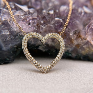 Colgante de corazón, Colgante de diamantes, Colgante de oro amarillo, Colgante de oro amarillo de 14K, Collar de diamantes, Collar de corazón, Colgante de oro blanco