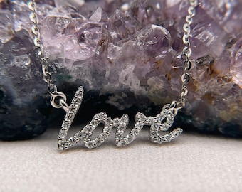 Colgante de amor, Colgante de diamantes, Colgante de oro blanco de 14K, Collar de diamantes, Collar de amor, Colgante de oro blanco, REGALO PARA MUJER