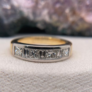 18K Yellow Gold with Platinum Ring For Woman Yellow Gold Planitum Ring GIFT FOR WOMAN Princess and Baget Diamond Ring