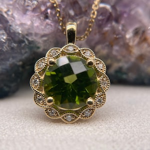 14K Yellow Gold Diamond Necklace For Woman, Diamond Necklace,Peridot Necklace,GIFT FOR WOMAN,Yellow Gold Necklace,Peridot Diamond Necklace