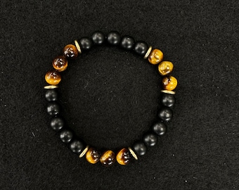 Tiger Eye and Black Onyx Bracelet Mens Bracelet Womens Bracelet Stretch Bracelet Gemstone Bracelet Healing Bracelet