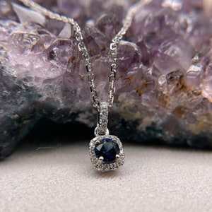 14K White Gold Necklace For Woman, Diamond Necklace,Sapphire Necklace, GIFT FOR WOMAN