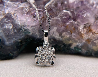 Colgante de diamantes, Colgante de oro, Colgante de oro blanco de 14K, Collar de diamantes, Colgante de oro blanco, REGALO PARA MUJER