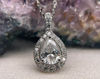 Colgante de diamantes de oro blanco de 14K, colgante de diamantes, colgante de oro blanco, diamante de 1CT, REGALO PARA MUJER, collar de diamantes