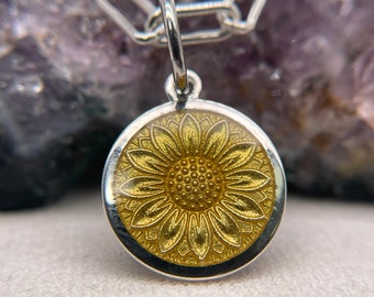 Sterling Minimalist Silver Sunflower Pendant 925 Sterling Silver Necklace Custom Gift For Her Sunflower Necklace 15x15mm