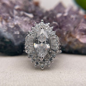Sterling Silver Big Ring 925 Sterling Silver Ring Gift For Her Cubic Zirconia Ring CZ Ring Size 6