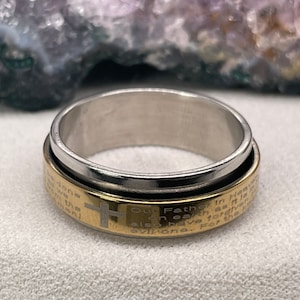 Anillo de acero con cruz y banda de acero, unisex, giratorio, unisex