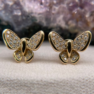 14K Butterfly Earrings Gold Earrings Gold Butterfly Earrings Diamond Earrings Custom Gift For Woman