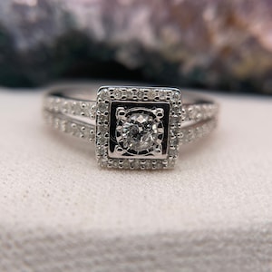 10K White Gold Ring For Woman, Diamond Ring,GIFT FOR WOMAN, Diamond ring for woman