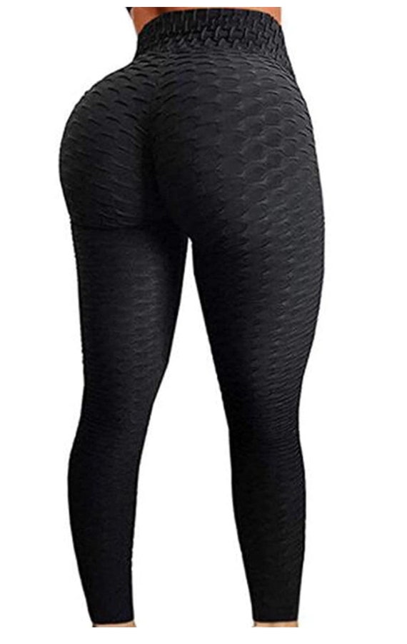 Sexy Leggings for Women Butt Lifting Leggings High Waisted Scrunch Booty  Yoga Pants Textured Ruched Tights Black Size M 