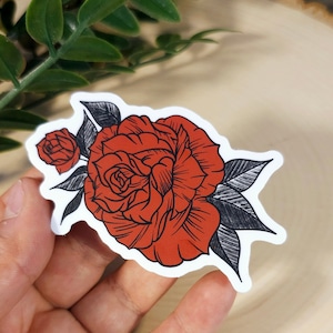 Red Rose Stickers, Floral Laptop Sticker,Flower Planner Stickers, Floral Scrapbook Decals