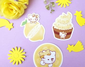 Kawaii Kitty Waterproof Sticker, Lemon Theme