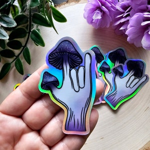 Mushroom Love Vinyl Sticker: Trippy Laptop Decal