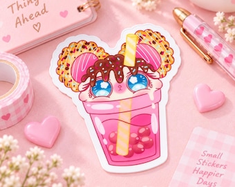 Kawaii Bubble Tea Sticker, Character Die-Cut