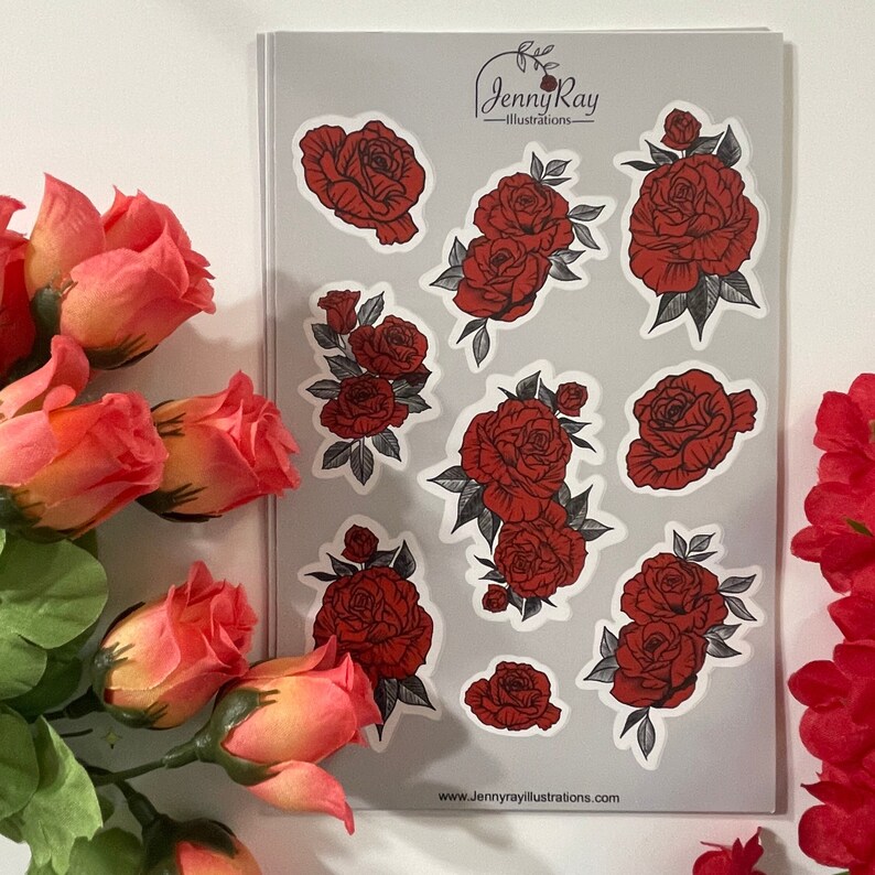 Rose Sticker, Red Rose Sticker Sheets Etsy