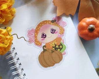 Kawaii Pumpkin Girl Sticker, Waterproof Planner Decal
