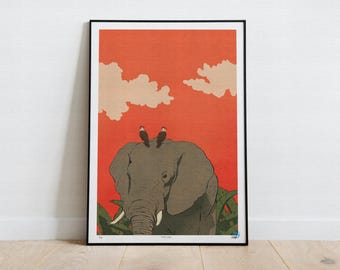 Pura Vida – Elephant Jungle Art Print | Tropical Wildlife Illustration | Lush Nature Wall Art