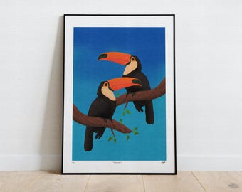 Twocans – Limited Edition Toucan Art Print | Tropical Bird Illustration | Jungle Wall Art