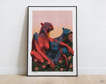 Sarvagni – Limited Edition Surreal Giclée Print | Leopard Mother & Cubs Jungle Scene