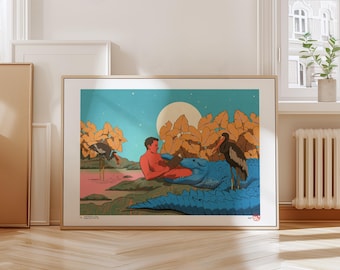 Serendipity – Limited Edition Surreal Giclée Print | Crocodile Illustration