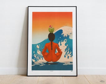 Moksha – Limited Edition Surreal Tropical Art Print | Wave Edo-Inspired Illustration | Wall Art