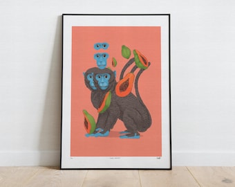 Magic Papaya Print: South Asian Inspired Monkey Jungle Art