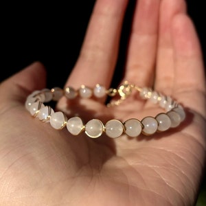 Moonstone Bracelet for Women • Moonstone Beads • Gold Women&#39;s Cuff • Gifts for Her• Stacking Bracelet • Healing Gemstone Bracelet