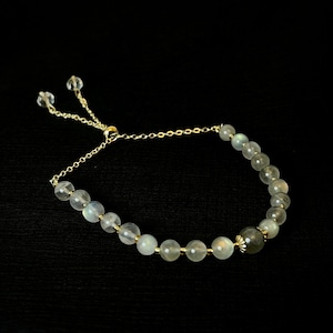 Dainty Moonstone Bracelet •  Bracelet for Women • Valentines Gift • Rainbow Moonstone Bracelet • Adjustable Slider Bracelet • Bolo Bracelet