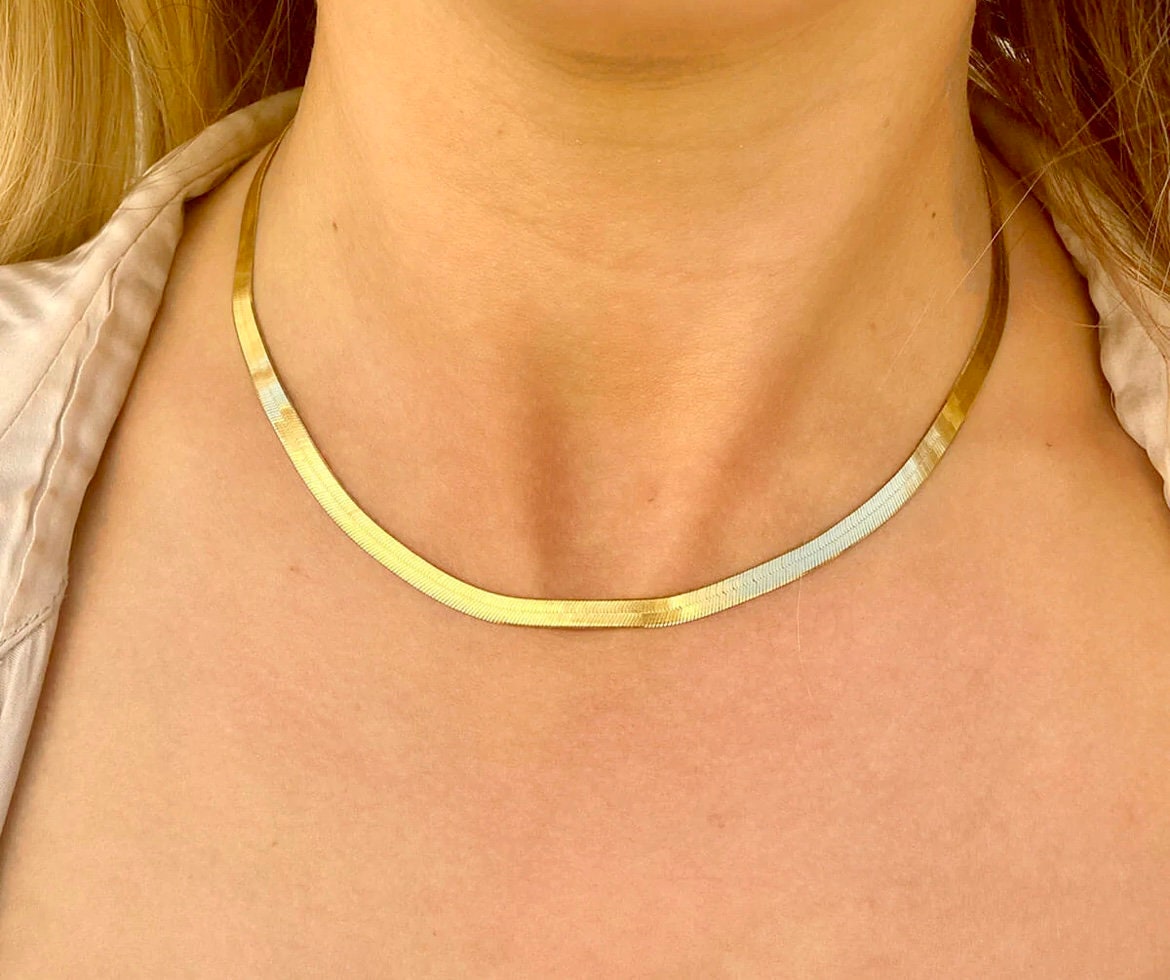 18K Gold Vermeil • Gift for Her • Must Have Layering Necklace Gold Pre Order Herringbone Chain Necklace • Herringbone Choker Necklace Sieraden Kettingen Kettingen 