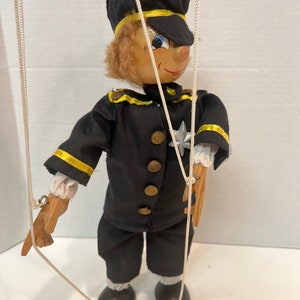 Vintage Sea Captain Sailor Military Policeman Wooden Marionette