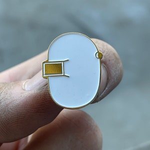 Welding Hood Helmet Enamel Pin Gift Gold White