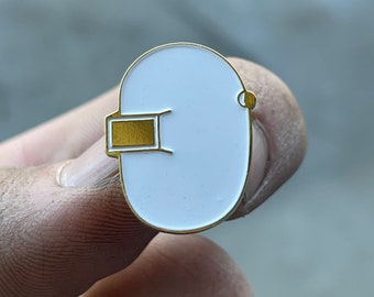 Welding Hood Helmet Enamel Pin Gift Gold White