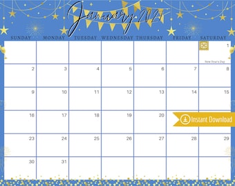January 2027 Digital Calendar: Blue New Year Planner (PDF, PNG, JPG Download)