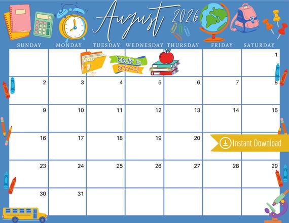 Printable August 2026 Calendar With Back-To-School Dates