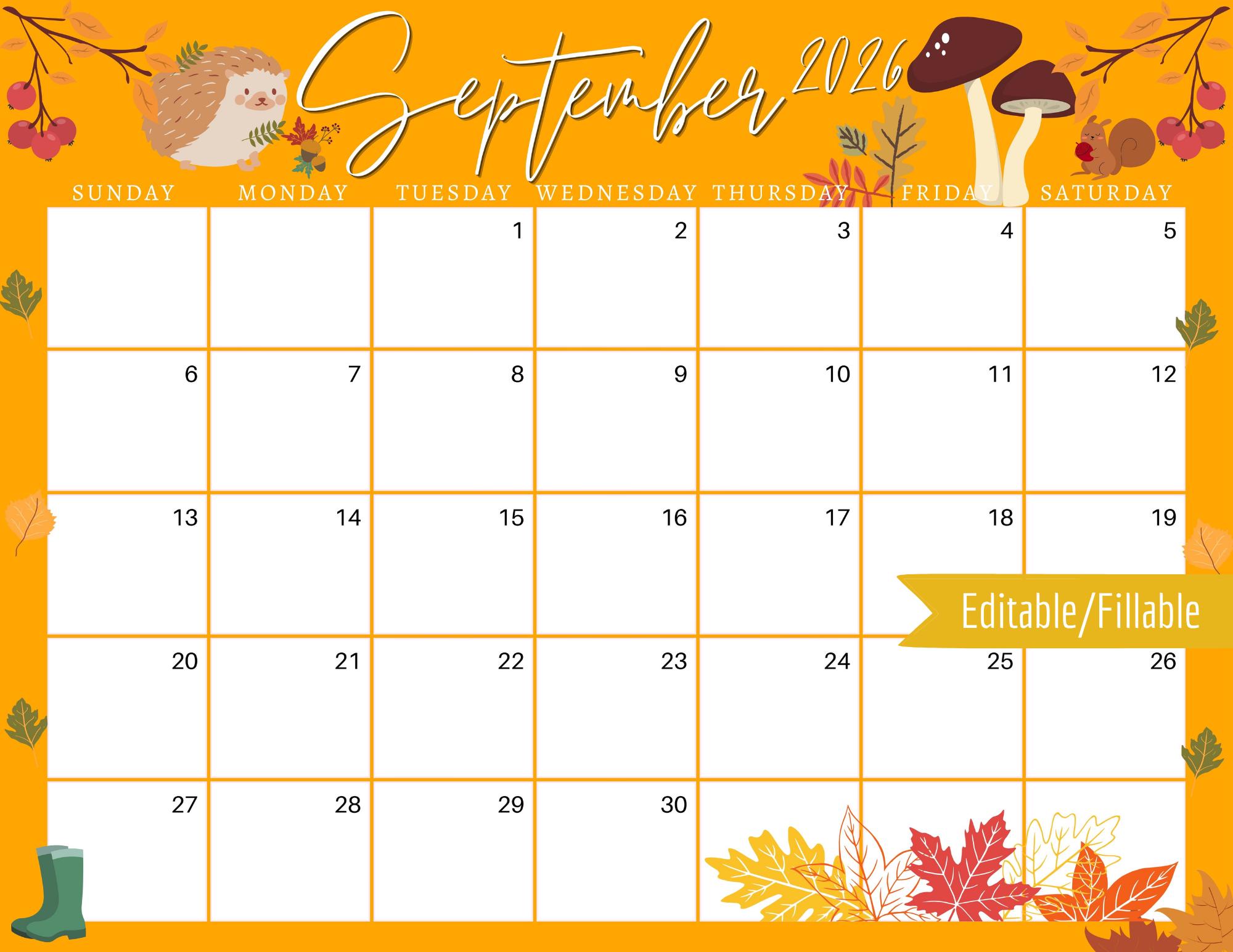 September 2026 Calendar For Planning Harvest Activities