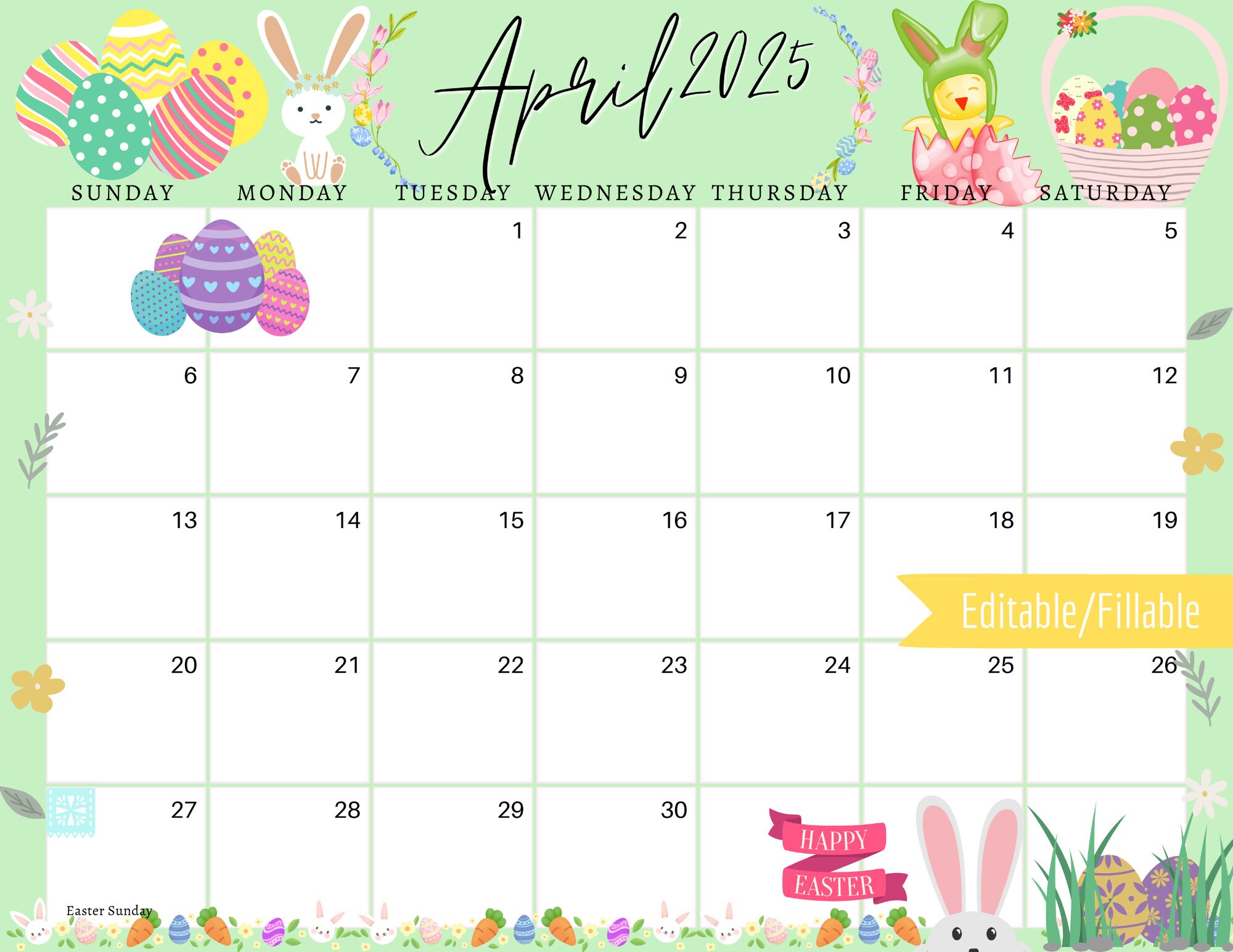 april-2025-digital-calendar-mint-easter-sunday-editable-fillable-printable-calendar-for-planning-pdf-png-and-jpg-download-etsy