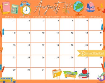 August 2027 Calendar: Orange Back To School Planner (PDF, PNG, JPG Download)