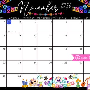 November 2026 Dia de los Muertos Calendar: Editable Printable (PDF, PNG, JPG)